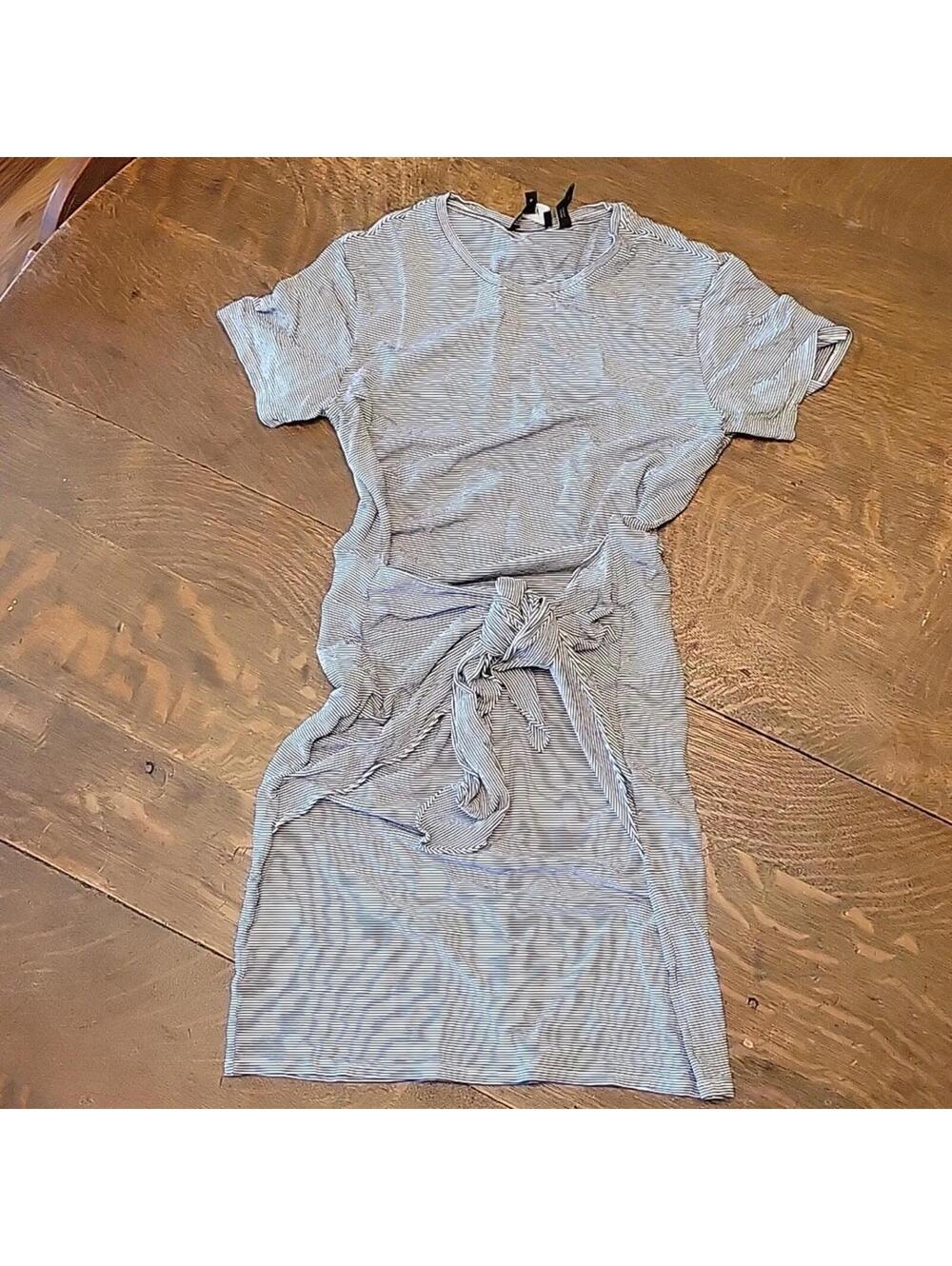 Navy and White Striped T-Shirt Dress with Tie Detail Theory Size S